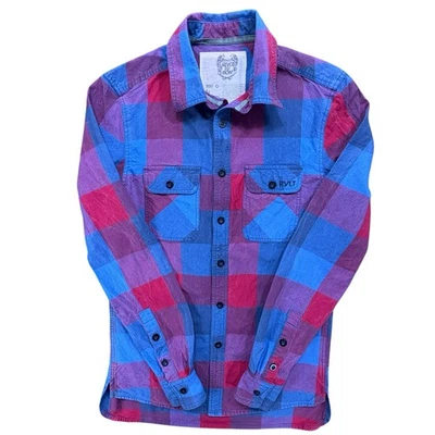 RVLT Revolution vtg Check Shirt Mens Small Blue Red Cotton Long Sleeve Plaid - Image 1 of 4