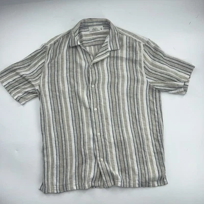 The A&F Summer Linen Blend Men’s Button Down short Sleeve Shirt Striped Size LT - Image 1 of 2
