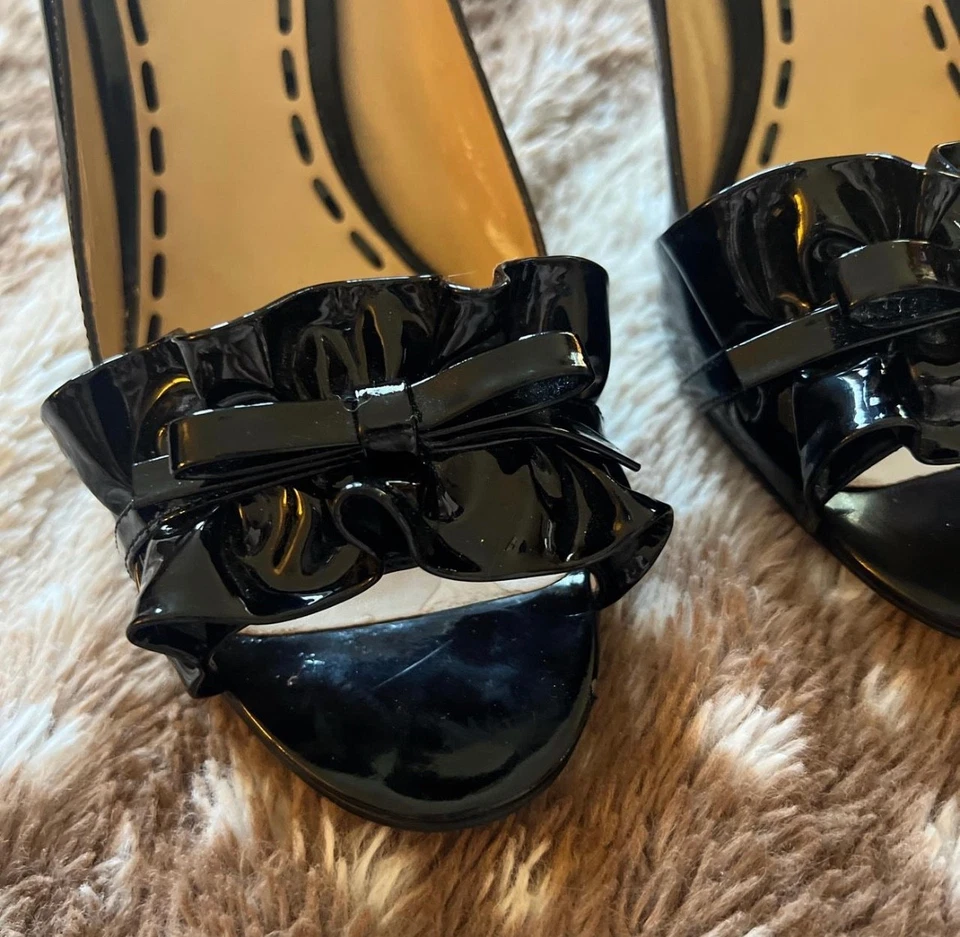 Enzo Angiolini genuino negro charol elegante y lindo volante tacones con lazo Foto 1 de 4