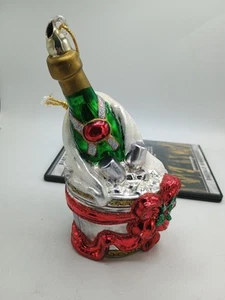 Christmas Ornament Hand Blown 6in Glass Champagne Bottle Ice Bucket Vintage 2000 - Picture 1 of 7
