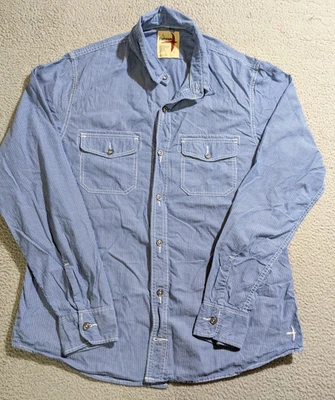 Camisa con botones Relwen para hombre azul a rayas manga larga/talla grande Foto 1 de 4