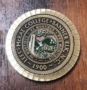 Vintage LEES McCRAE COLLEGE Bronze & Enamel Paperweight BANNER ELK, NC w/ Crest - Picture 1 of 6
