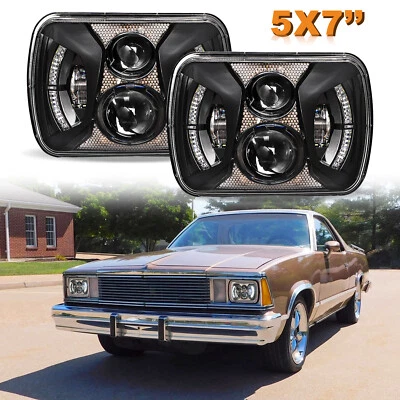 Pair 7x6'' 5x7" LED Headlights High/Low DRL For Chevy El Camino 1978-1981 Malibu - Image 1 of 4