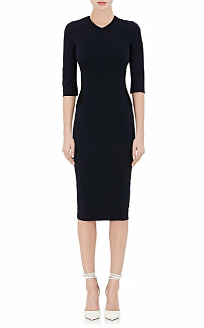 $1895 Vestido Vaina Narciso Rodriguez Negro Lana Elastizado Movible 40 Foto 1 de 3