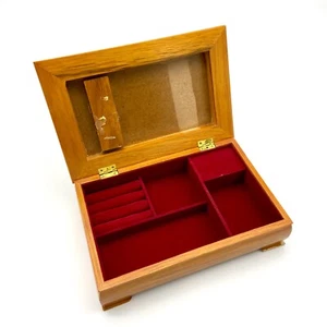 Vintage Mele Wood Floral Jewelry Box Red Velvet (Needs Repair - See Description) - Picture 1 of 10