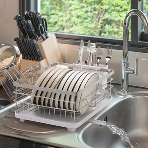 Kitchen Dish Drying Rack Stainless Dish Drainer with Drainboard & Utensil Holder - Picture 1 of 8