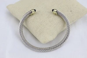 David Yurman 14K gold & Sterling Silver CUFF Bracelet 5mm Cable w/ Black Onyx - Picture 1 of 15