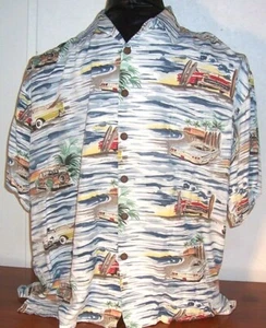 Kahala Herren XL Freizeit Tasche Hawaii Kurzarm Hemd Viskose Autos Surfbrett  - Bild 1 von 1