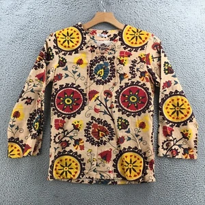Coofandy Blouse Top Womens S Beige Boho Paisley Hippie Pullover Cotton Blend - Picture 1 of 16