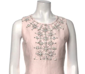EMILIO PUCCI Blush Pink Linen Embellished Pearl Mini Lined Dress Sz M US 6 IT40 - Picture 1 of 6