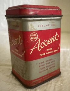 Vintage ACCENT MSG TIN Seasoning 2oz. International Minerals Chicago (1940's) - Picture 1 of 7