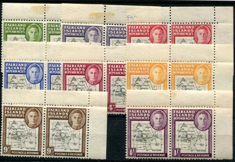 FALKLAND ISLANDS 1946 BROKEN ARC SET POSITION R1/9 G1a/ G8a WITH NORMAL Cover