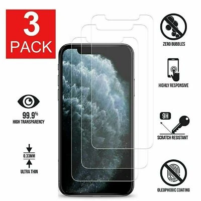 3-PACK For iPhone 11 XSmax/XR/XS/X/8/7/6 Real Tempered Glass Screen Protector x3 - Image 1 of 4