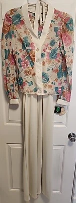 Vintage 70’s 2 Piece Halter Maxi Dress + Sheer Jacket ~ Cream Pastel ~ Size 13 - Image 1 of 4