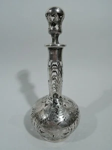 Antique Decanter - 044 - Art Nouveau Barware - American Glass & Silver Overlay - Picture 1 of 8