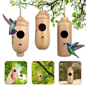 Hummingbird House Wooden Hand Craft Ornament Outdoor Garden Patio Hanging Decor - Picture 1 of 16