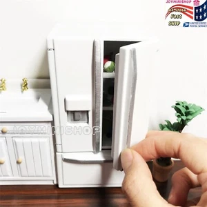 Miniature 1/12 WHITE Double-Door Wooden Refrigerator Dollhouse Model Kitchen TOY - Picture 1 of 8