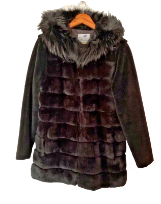 Blue Duck Women's Coat Black Hood Rabbit Lamb Fox Fur Goose Down Puffer Size S - Image 1 of 4