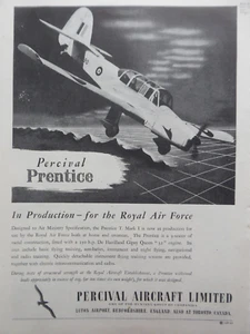 11/1947 PUB PERCIVAL AIRCRAFT PRENTICE ROYAL AIR FORCE BASIC TRAINER AD - Imagen 1 de 2