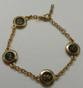 Queen Elizabeth die Zweite & Napoleon Empieieur Büsten Set in goldton 7" Armband - Bild 1 von 11