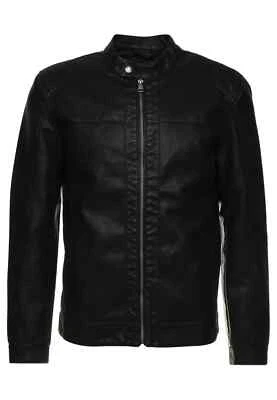 Only & Sons Mens ONSMIKE Faux Leather Racer Biker Jacket Black XS NEW - Image 1 of 4