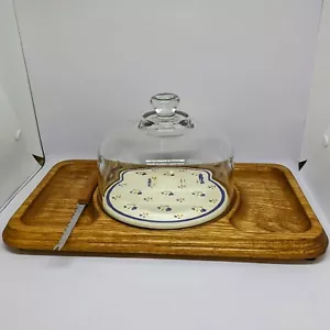 Vintage 1970s Teak Goodwood Cheese Charcuterie Serving Board Party Tray Flowers - Picture 1 of 10