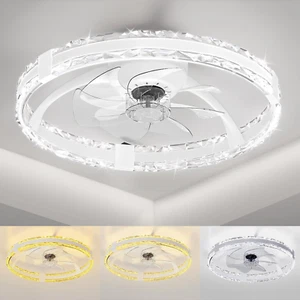 Ceiling Fans with Lights and Remote, 20'' Low Profile Flush Mount Ceiling Fan wi - Picture 1 of 8