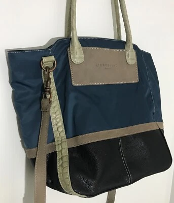 Bolsa tiracolo LIEBESKIND Berlin couro náilon ombro grande azul preta - Imagem 1 de 4