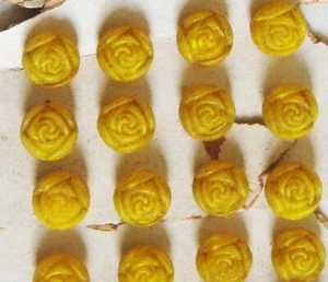 1 Dutzend Vintage Antik Gelb Glas Blumen Knöpfe Glasschaft  - Bild 1 von 1