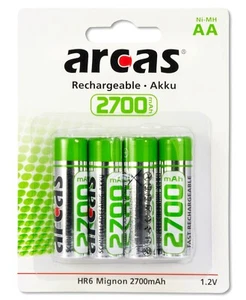 4 x Arcas Akku AA Mignon HR6 1,2V NiMH 2700mAh Schnellladefähig wiederaufladbar