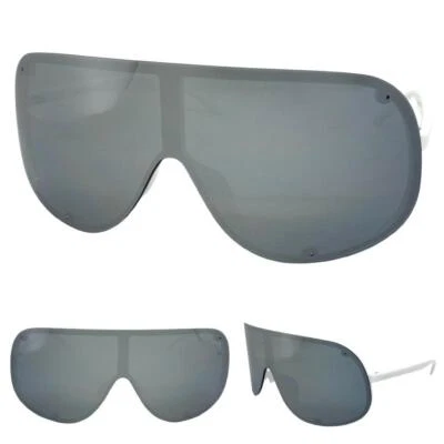 LENTES DE SOL RETRO DE GRAN TAMAÑO Modernos ESCUDO Jumbo X Grande Marco Blanco Lente Plateada Foto 1 de 4