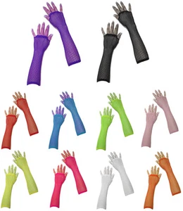 80's Neon UV Long Fishnet Gloves Fancy Dress Hen Night Party Costumes For Tutu - Picture 1 of 11