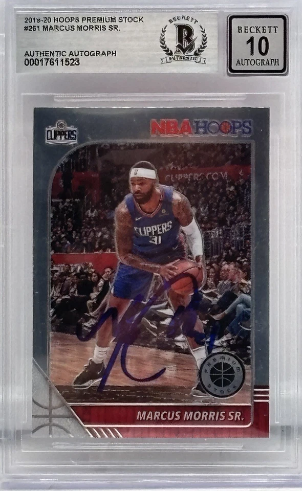 Aros NBA firmados por Marcus Morris Sr 2019-20 stock premium #261 BAS grado automático 10 Foto 1 de 2
