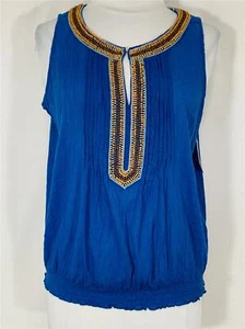 Camicia estiva ST. JOHN'S BAY blu impreziosita, top buco della serratura taglia Medium nuova con etichette - Foto 1 di 5