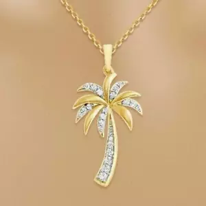 2 Ct Natural Moissanite Pretty Women's Palm Tree Pendant 14K Yellow Gold Plated - Picture 1 of 4