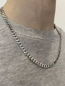 Collier chaîne plate homme en argent sterling 925 rhodié Italie - 6,5 mm, 22 pouces - Photo 1/5