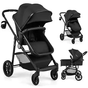 2 In 1 Foldable Baby Stroller Kids Travel Newborn Infant Buggy Pushchair Black - Picture 1 of 7