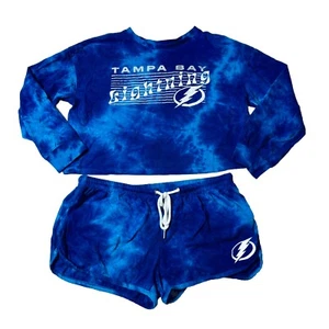 GETRAGEN Erin Andrews Large Tampa Bay Lightning Batik Cropped Shirt Shorts Lounge - Bild 1 von 10