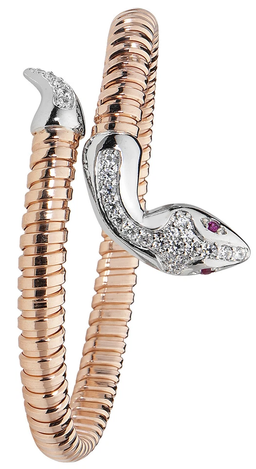 Rose Gold Snake Bangle on Solid Sterling Silver Hallmarked Wrap Cuff - Image 1 of 1