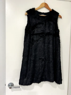 Vestido recto Zucca sin mangas felpa peludo línea A negro mediano Foto 1 de 4