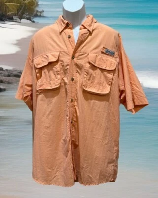 男式 Bimini Bay Outfitters 粉红色珊瑚短袖纽扣衬衫尺寸 XL — 第 1/4 张图片