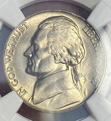 1947 UNCIRCULATED TONED JEFFERSON NICKEL COIN NGC MS 66 5SF (019) - Image 1 of 4