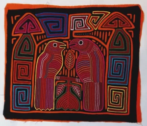 Vintage Kuna Mola Hand Sewn Reverse Applique Panama with Two Parrots - Picture 1 of 1