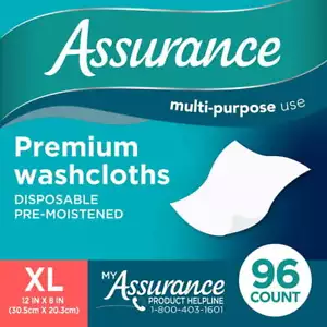 Assurance Premium Disposable Pre-Moistened Adult Wipes Washcloths XL 12" x 8"  ✅ - Picture 1 of 4