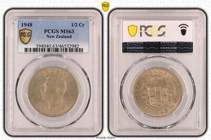 NEW ZEALAND GEORGE VI 1948 HALFCROWN  PCGS MS63 - Picture 1 of 1