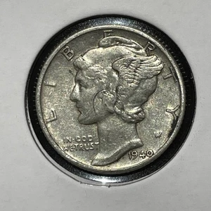 Moneda de diez centavos Mercury 1940 10C F5089 bandas casi completas algo de brillo - Imagen 1 de 2