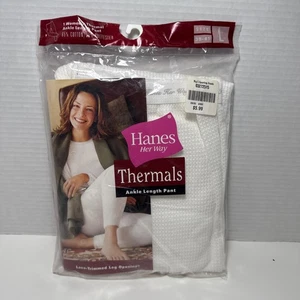 Hanes Her Way Thermo knöchellange Hose Gr. XL weiß Spitzenbesatz Bein Vintage - Bild 1 von 6
