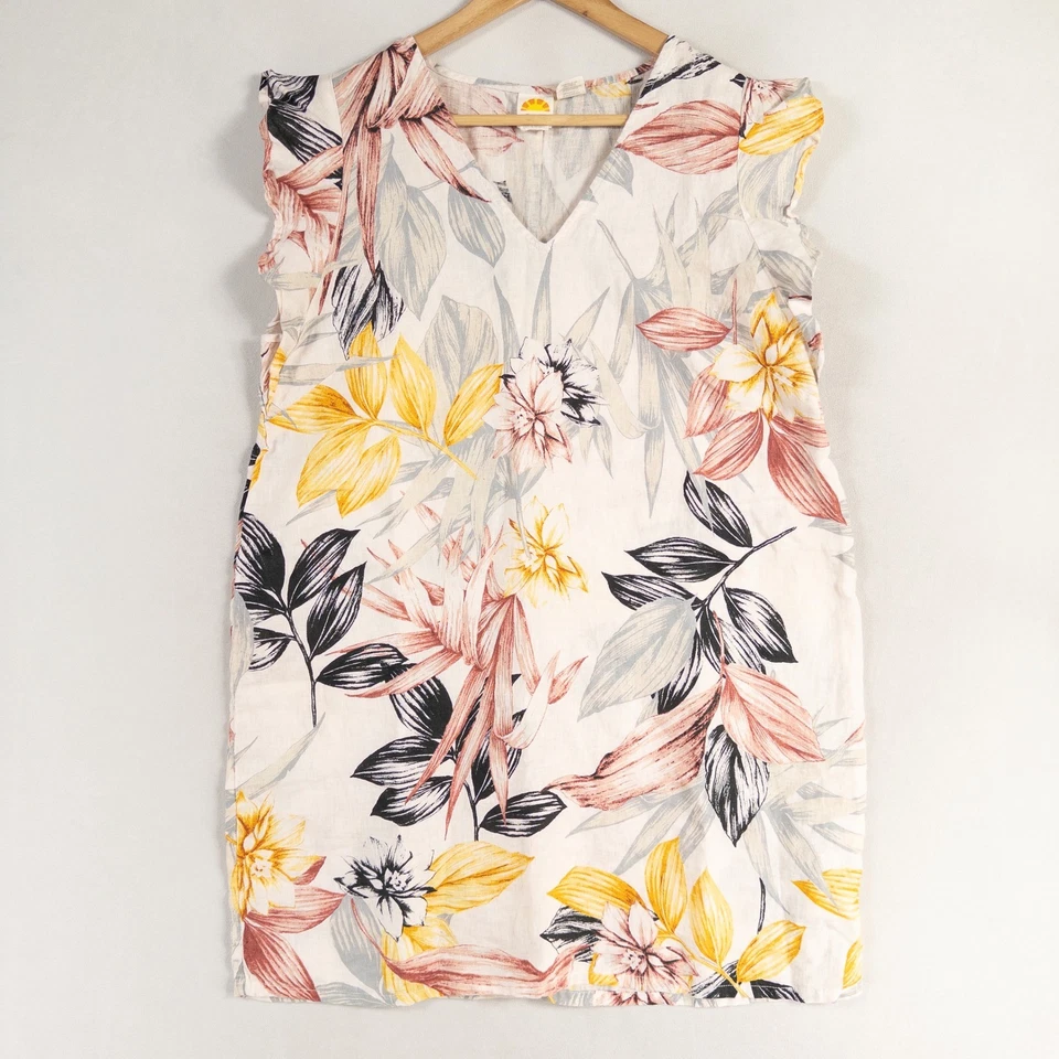C&C California Dress XL Multicolor Floral Linen Mini Shift Tropical Resort - Image 1 of 4
