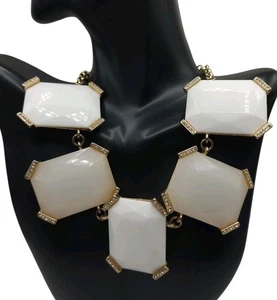 18" BANANNA REPUBLIC Choker Necklace Rhinestone & White Lucite Resin Rectangles - Picture 1 of 6