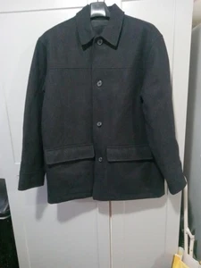 Old Navy Wool P Coat Style Black Fleece Lined Overcoat Men's Size Large  - Picture 1 of 8